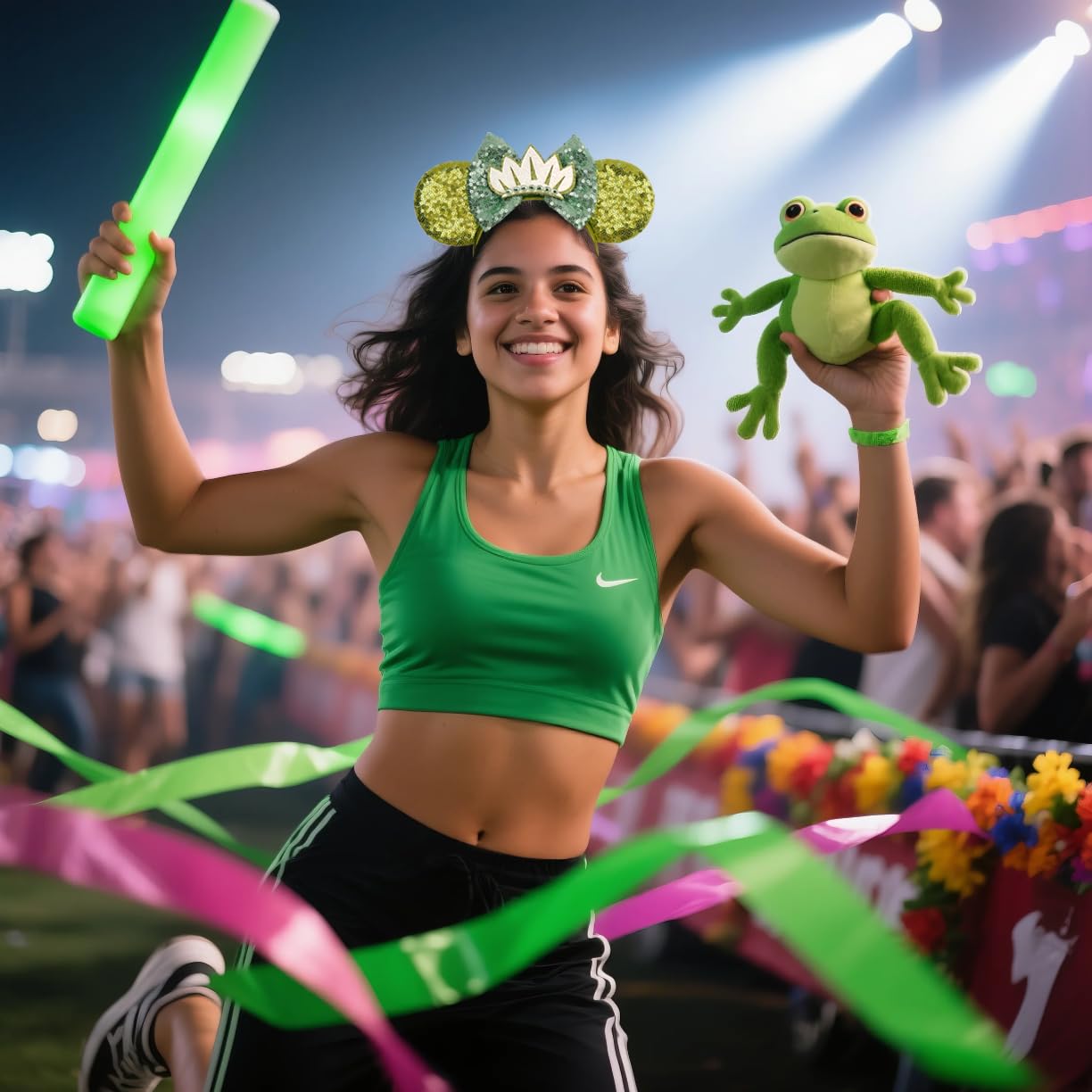 bianbaistar Diadema de orejas de ratón con lentejuelas verdes encantadas con corona de hojas, accesorio inspirado en princesas para parques temáticos y celebraciones reales