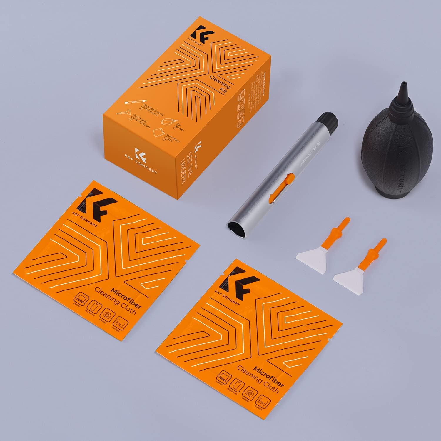 K&F Concept 6 in 1 Camera Cleaning Kit, 2 Clinic Gloss, Lens Pen, 2 Fool-Size Sensor Swabs + Camera Blower for Canon Nikon Sony DSLR Camera Lens Maintenance Care Cleaning Supplies for SLR Cameras