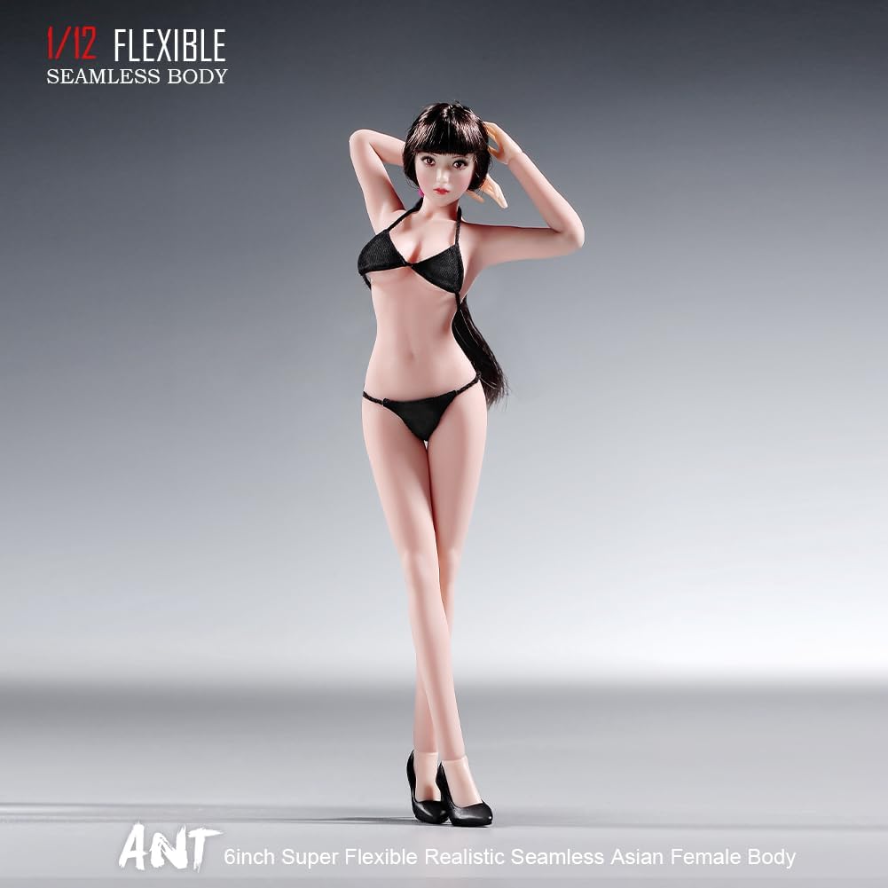 1/12 scale female body, 6.inch ultra flexible 22 joints seamless female body micro beauty three-dimensional action doll, removable foot model, suitable for hobby collection (white skin)