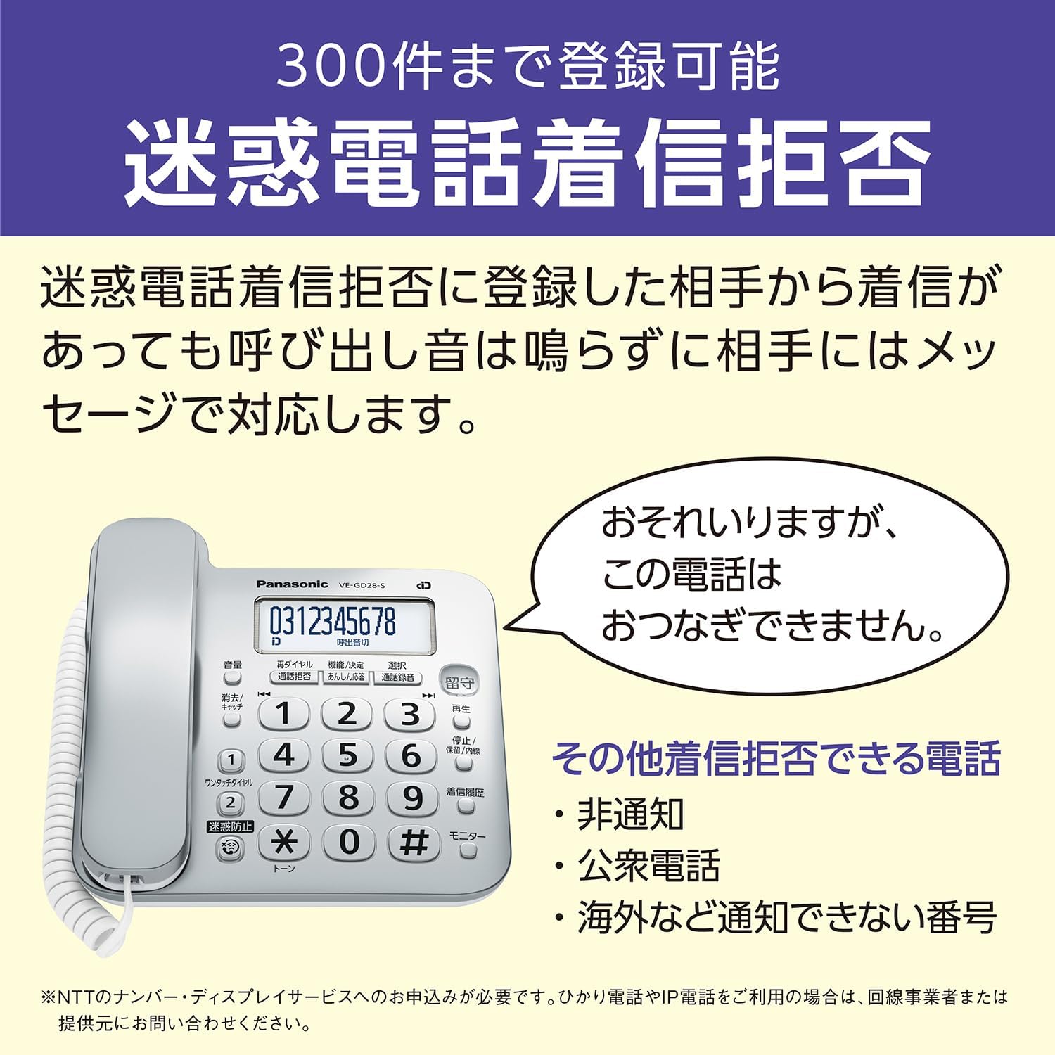 【Authentic Product】Panasonic Digital Cordless Phone VE-GD28DL-S with Spam Prevention Function, Silver