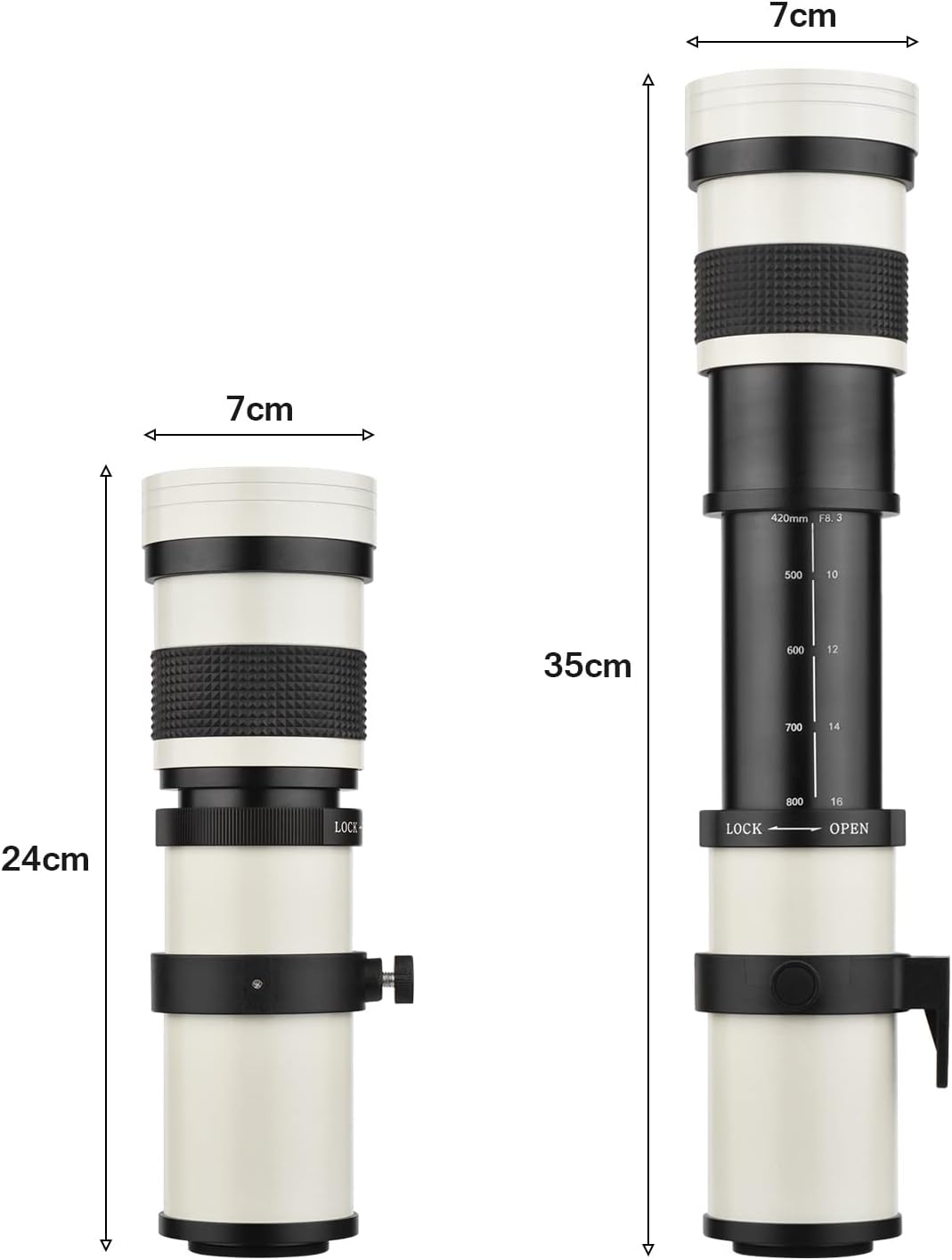 Super Telephoto Zoom Lens F/8.3-16 420-800mm T-Mount | For Canon Nikon Sony Fujifilm Olympus Cameras | Universal 1/4 Thread Replacement