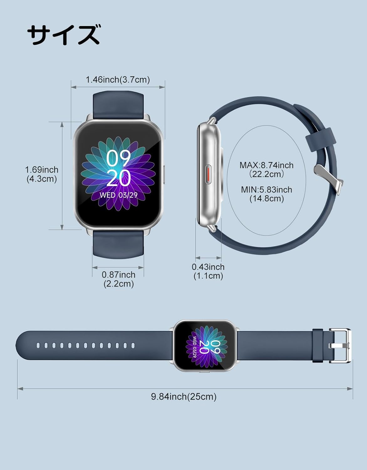 RUIMEN Smart Watch with Call Function, Women's, Smart Watch, iPhone and Android Compatible, Pedometer, Wristwatch, Incoming Call Notifications, Sleep Management, Flashlight, Weather Forecast, Music