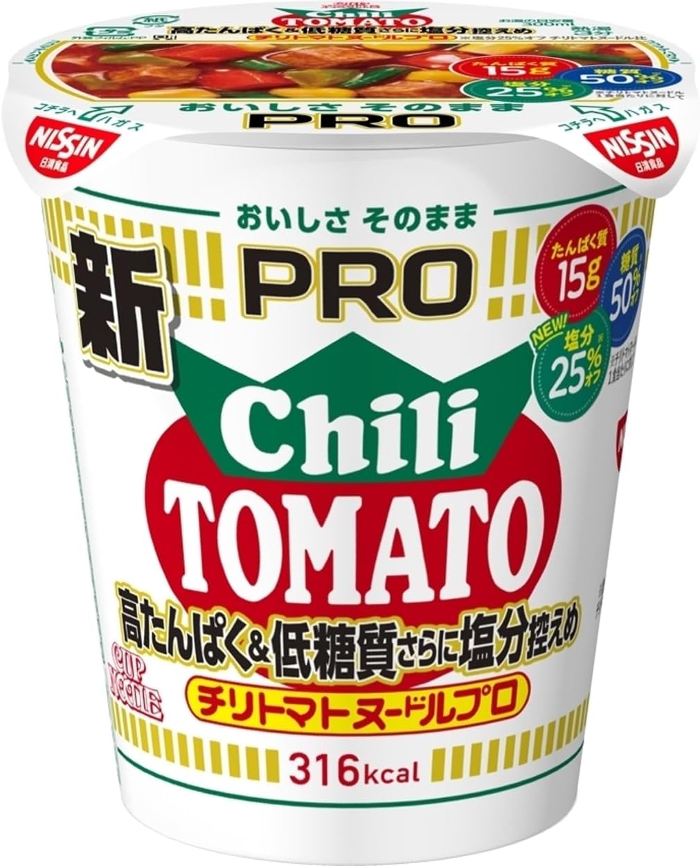 Cup Noodles PRO High Protein & Low Sugar Content and Low Salt Chili Tomato Noodles (Delicious Tasty) Nissin Foods Cup Noodles, 2.8 oz (80 g) x 12 Packs