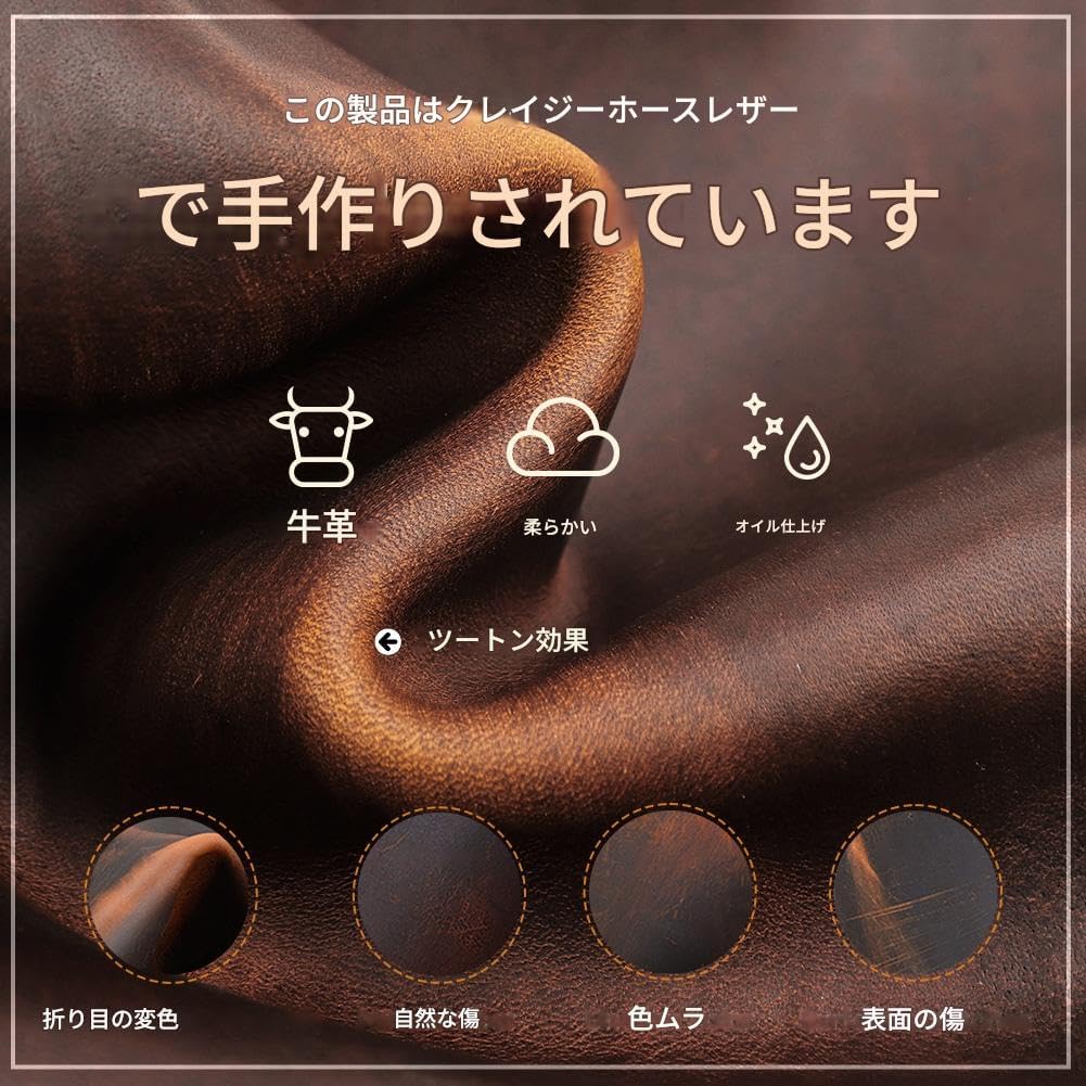 Contact's family Crazy Horse Leather Multi Stationery Pouch - Hand Sewing Craftsmanship Small Leather Pencil Case 4 Pen Holder Pencil Lead Holder with ID Pocket