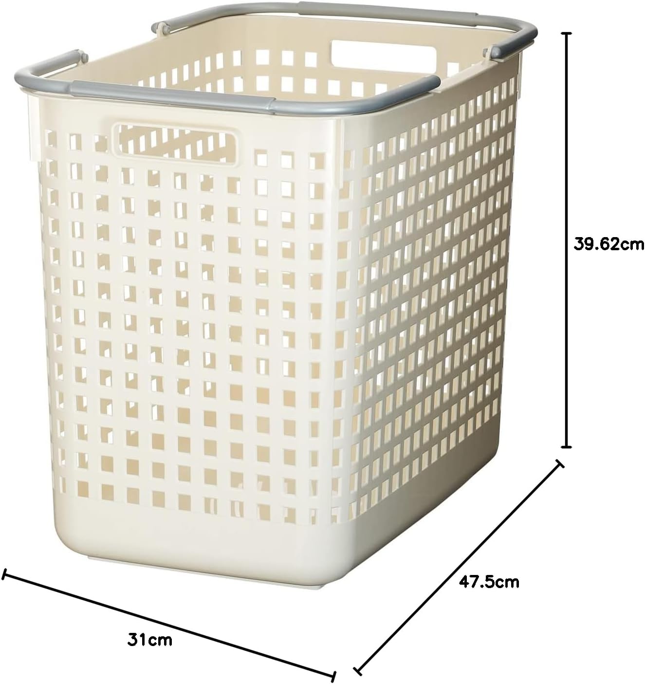 LIKE-IT SCB-5 Laundry Hamper with Handle, Basket, L, Width 12.2 inches (31 cm), Depth 18.7 inches (47.5 cm), Height 15.5 inches (39.3 cm), White, Made in Japan