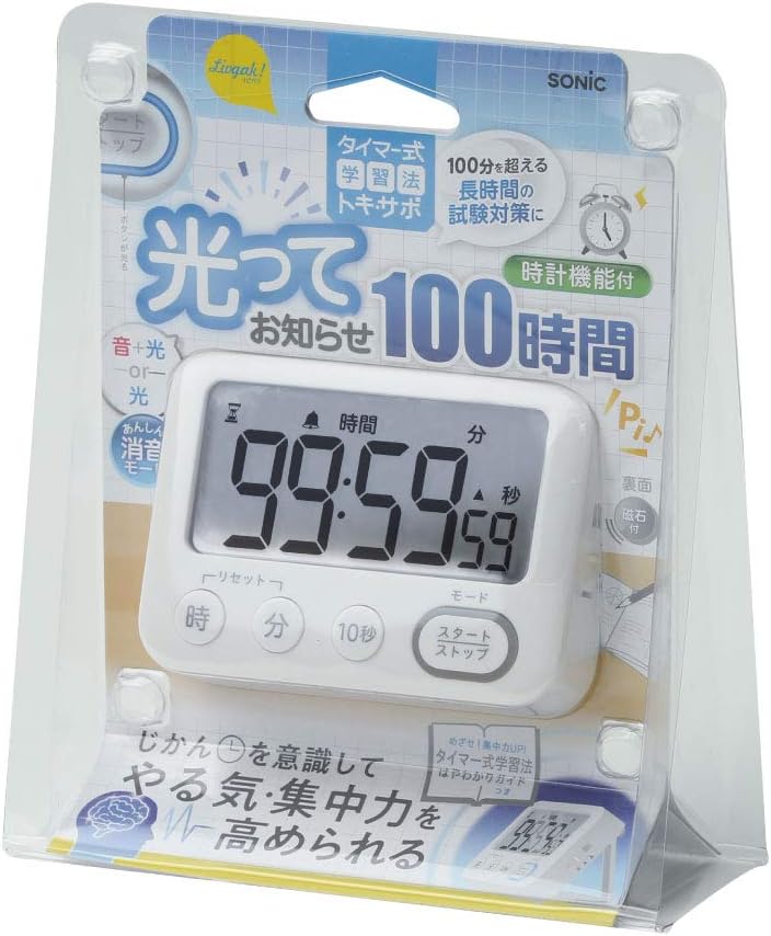 Sonic Timer Toki Sapo LV-3288-W, 100 Hours, Stand Included, Light Notification, White