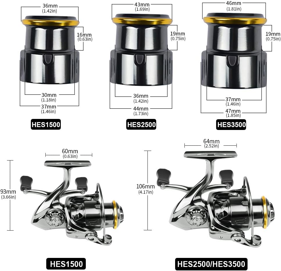 Spinning Reel, Left/Right Interchangeable Handle, Lightweight, Far-To-Toss, Fishing Freshwater Fishing, Saltwater Fishing, Aging Reel, HES1500, HES2500, HES3500, Surf Sea Bass, Sakuramas,