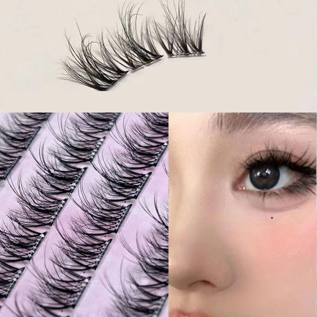 Glueless False Eyelashes (100 Bundles) Reusable Natural 3D Gradient Non-Glued False Eyelashes, Natural, For Parts, 5D Finish, Bundle, Lightweight, Fits Japanese Eyes, Wedding/Daily Use (Brown)