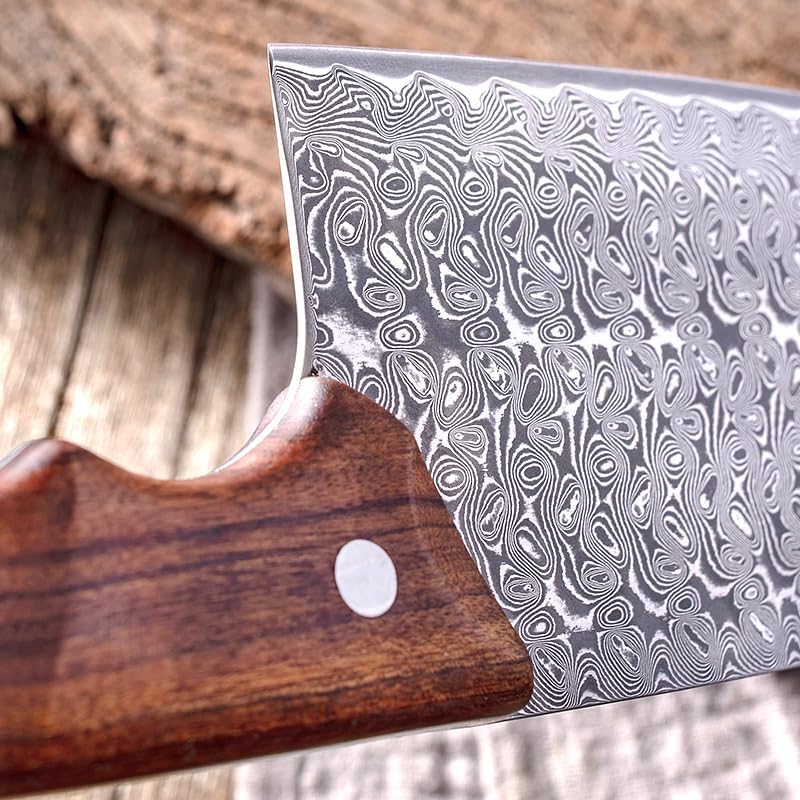 HIROSHI Damascus Vegetable Cutting Knife Small Meat Cutting Knife Mini Chinese Cleaver Thin Blade Double-Edged Super Sharp Vegetable Cleaver Lightweight Rust-Resistant Ideal for Beginners and Women