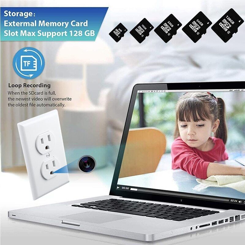 NEW! AC Wall Outlet Video Recorder 1080p HD WiFi IP Home Security Nanny Camera