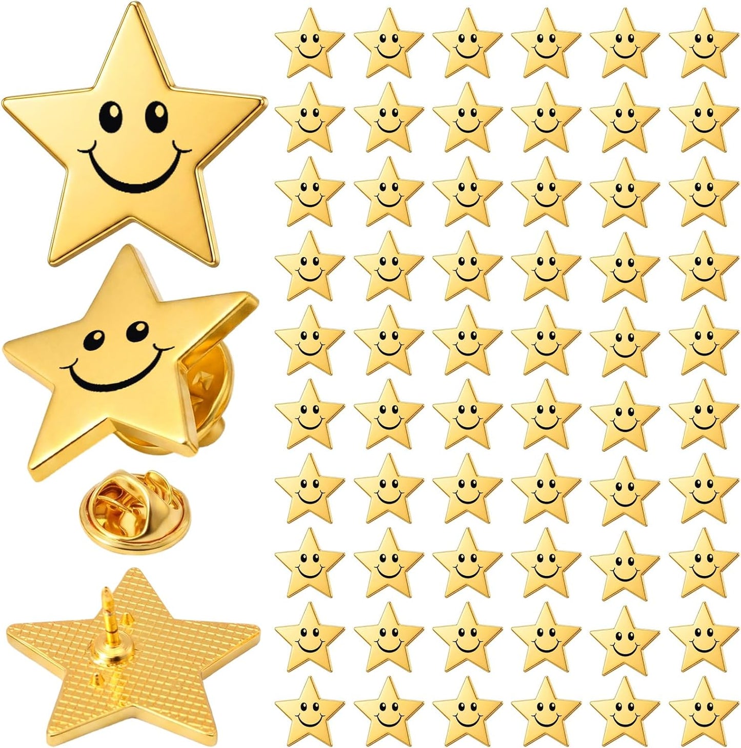 Lyrow 25/50/100/150/300 piezas de pines de estrella dorada a granel de metal dorado Y2K motivacionales para el día patriótico de los veteranos Bckpack broche de solapa