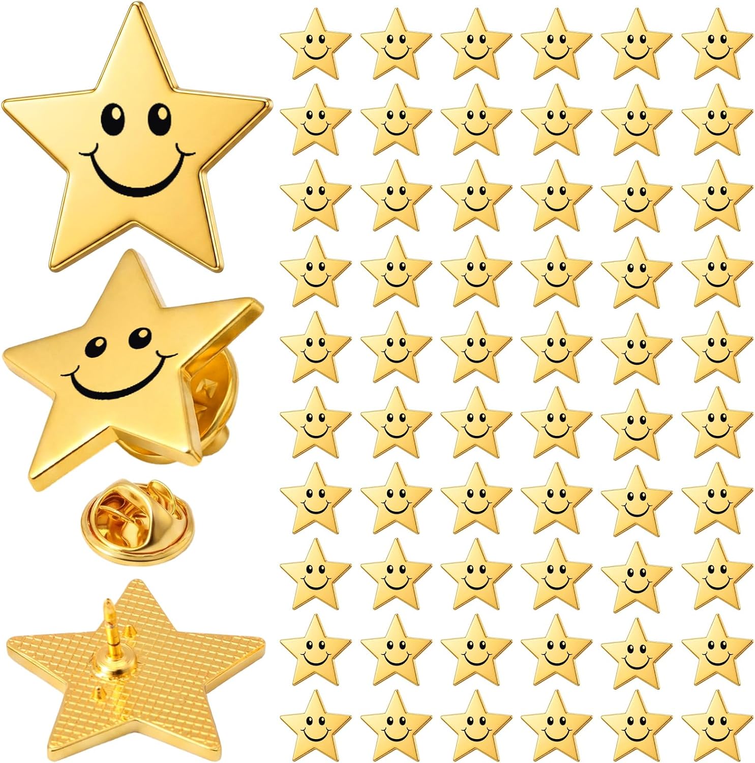 Lyrow 25/50/100/150/300 piezas de pines de estrella dorada a granel de metal dorado Y2K motivacionales para el día patriótico de los veteranos Bckpack broche de solapa