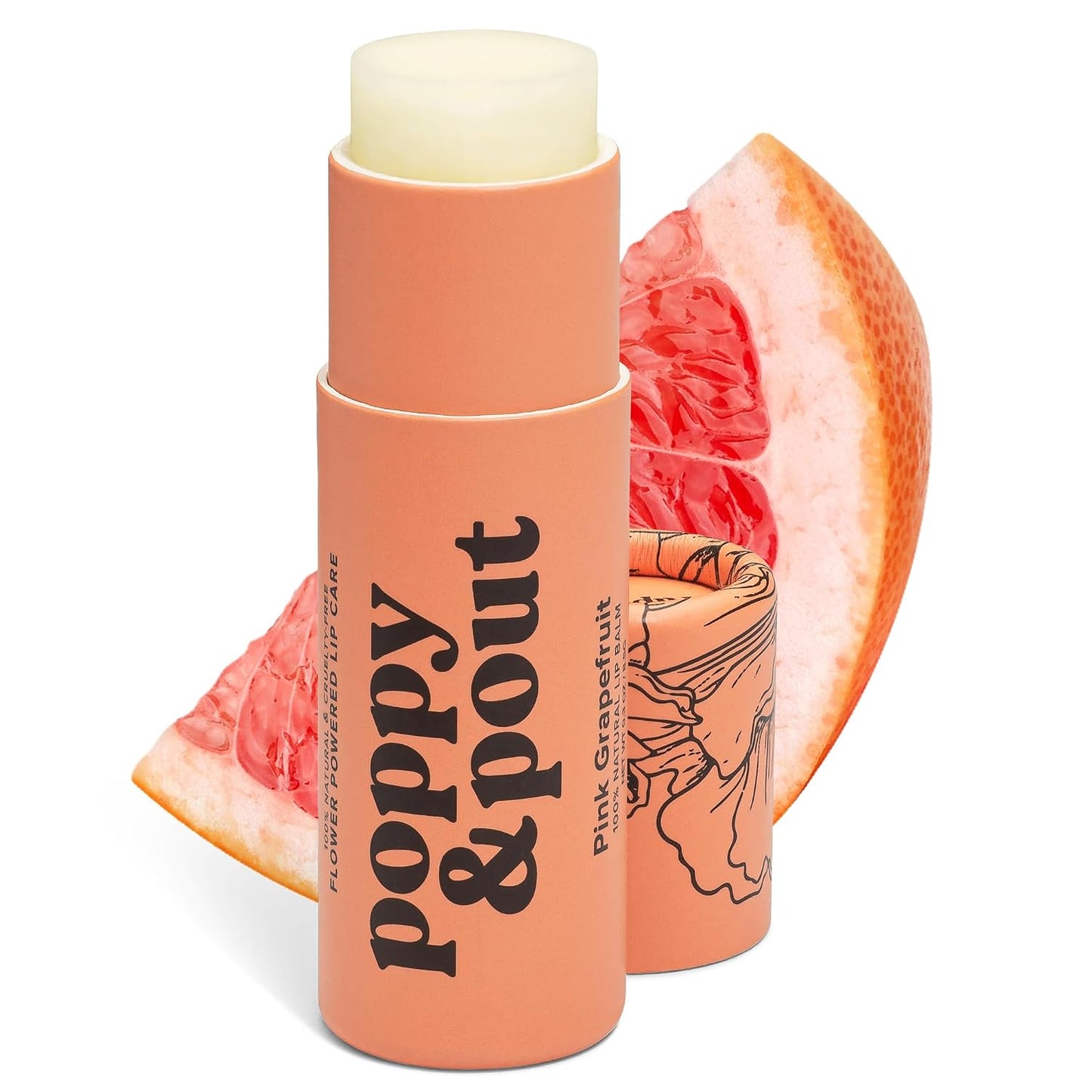 Poppy & Pout Bálsamo labial totalmente natural, tubo de cartón de 0.3 onzas, relleno a mano, cera de abejas, vitamina E, aceite de coco orgánico, libre de crueldad (flor de limón)