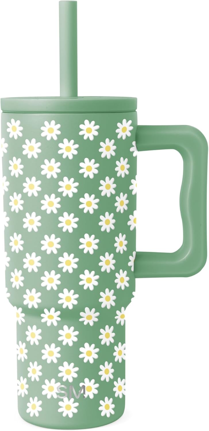 Simple Modern Disney Trek Kids - Vaso de acero inoxidable para niños y niñas, con asa y tapa con pajilla de silicona, resistente a derrames y fugas, reutilizable, Minnie Mouse en terrazo, 24 onzas