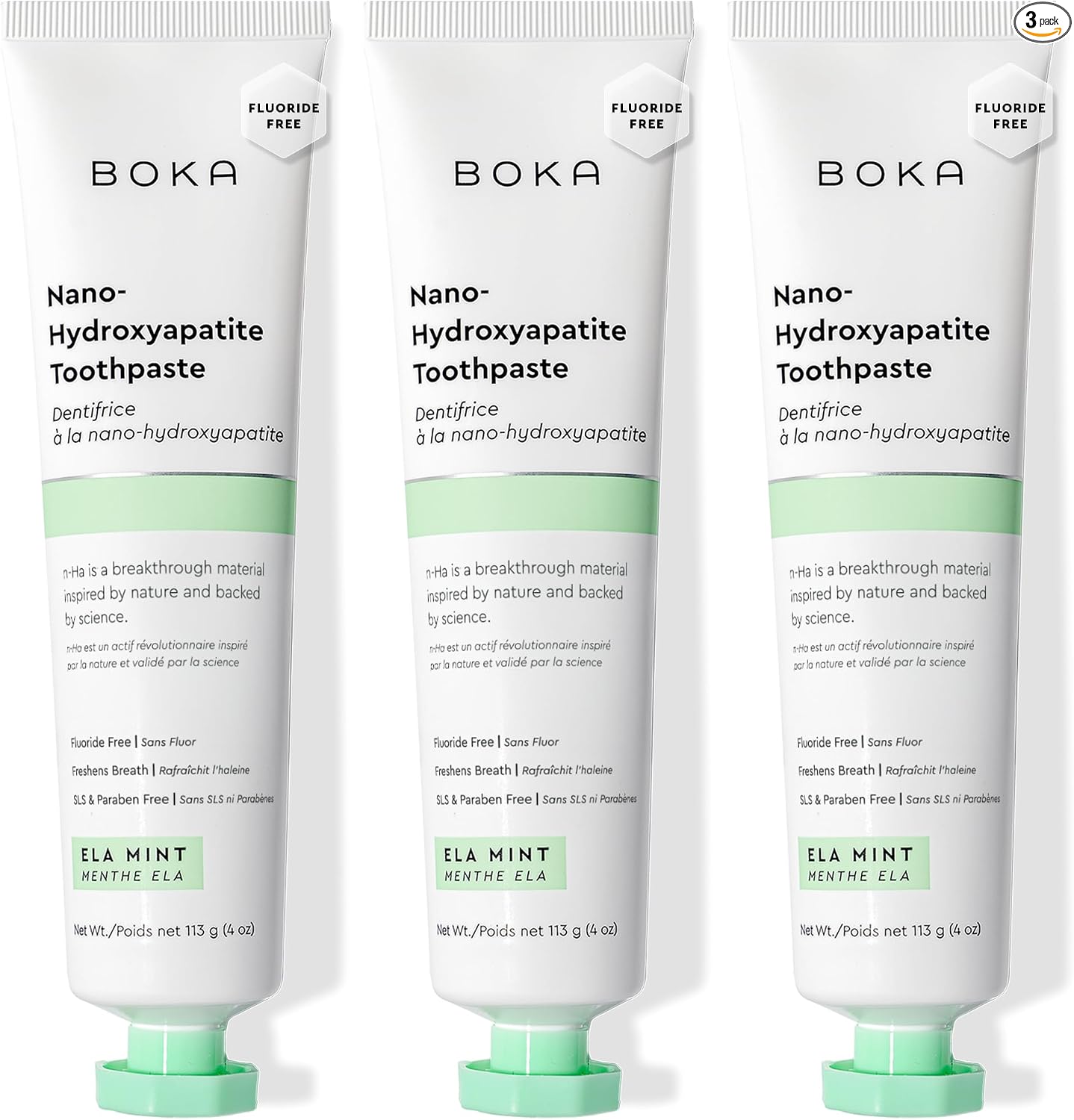 Boka Fluoride Free Toothpaste, Nano Hydroxyapatite Toothpaste, Appropriate for Sensitive Teeth - for Adult Oral Care - Ela Mint Flavor, 4 Fl Oz 1Pk