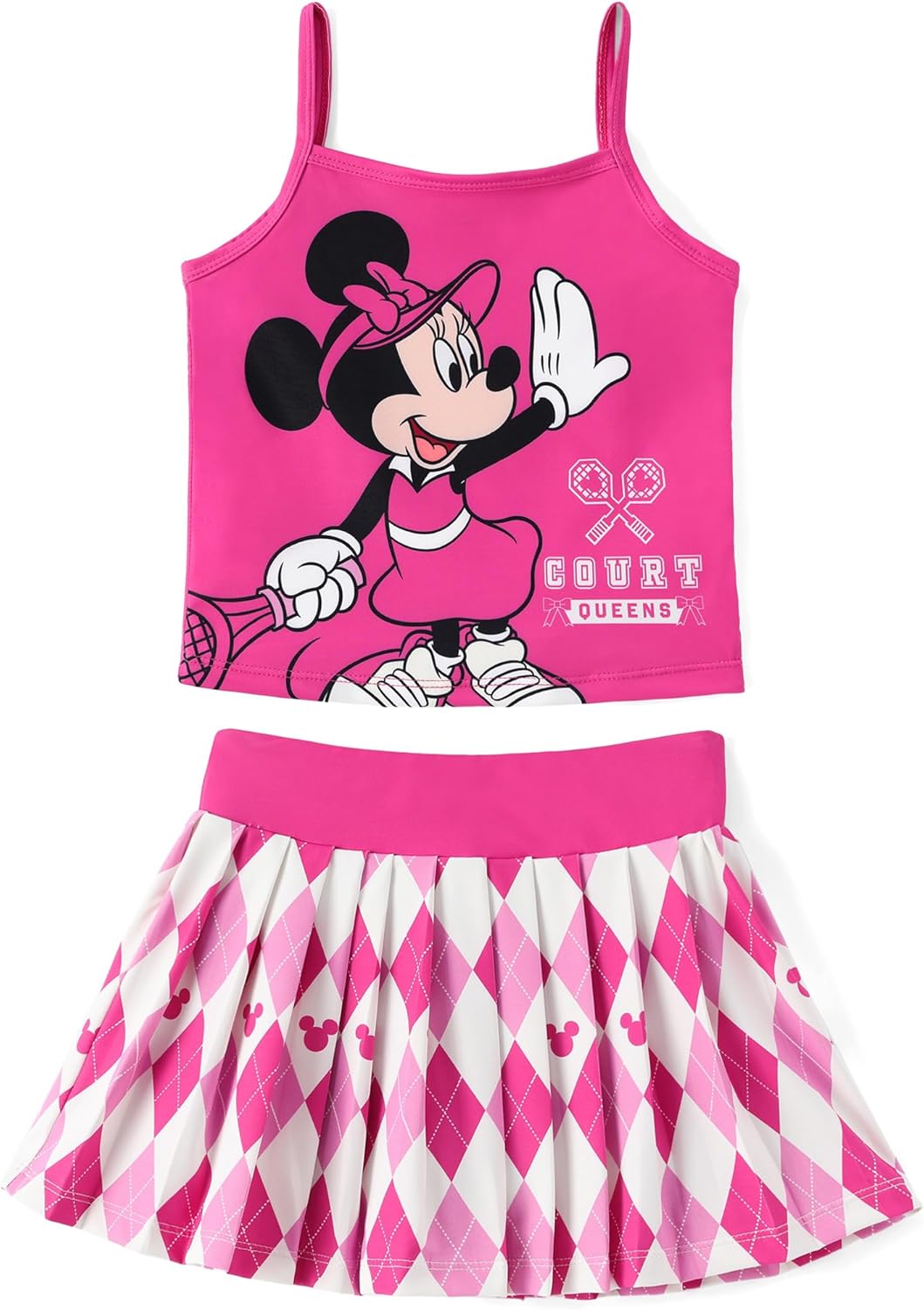 Disney Minnie Frozen Stitch Princess - Conjunto de falda de tenis para niñas pequeñas, camisola atlética y falda pantalón de 2 piezas, 2-9 años