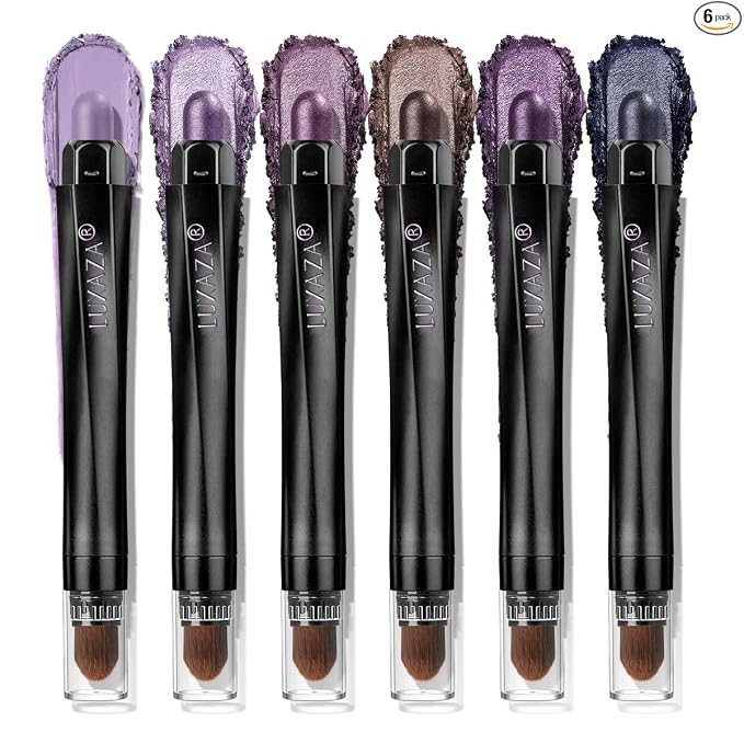 LUXAZA PRO Neutral Eyeshadow Stick Makeup 6PCS Set, Brown Nude Metallic Shimmer Matte Cream Eye Shadow Palette Eyeliner Brightener Pencil Crayon, Party Makeup - BROWN CANYON