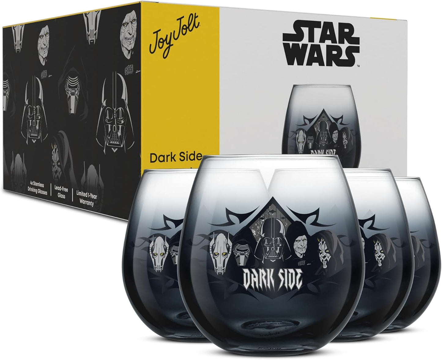 JoyJolt Disney Mickey Mouse Squad Collection Vasos Tumblers. Juego de 4 Copas de Vino sin Tallo de 15 onzas, Vasos sin Tallo para Beber. Artículos de regalo, Juego de Copas de Vino de Mickey Mouse
