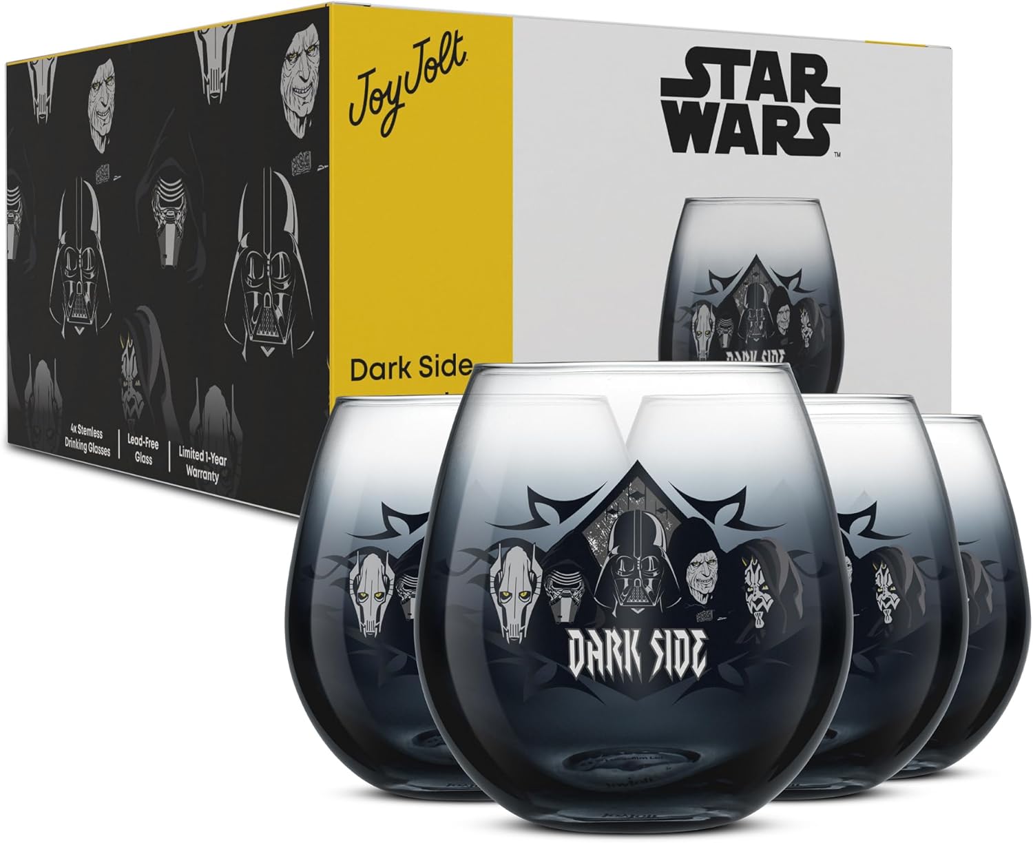 JoyJolt Disney Mickey Mouse Squad Collection Vasos Tumblers. Juego de 4 Copas de Vino sin Tallo de 15 onzas, Vasos sin Tallo para Beber. Artículos de regalo, Juego de Copas de Vino de Mickey Mouse