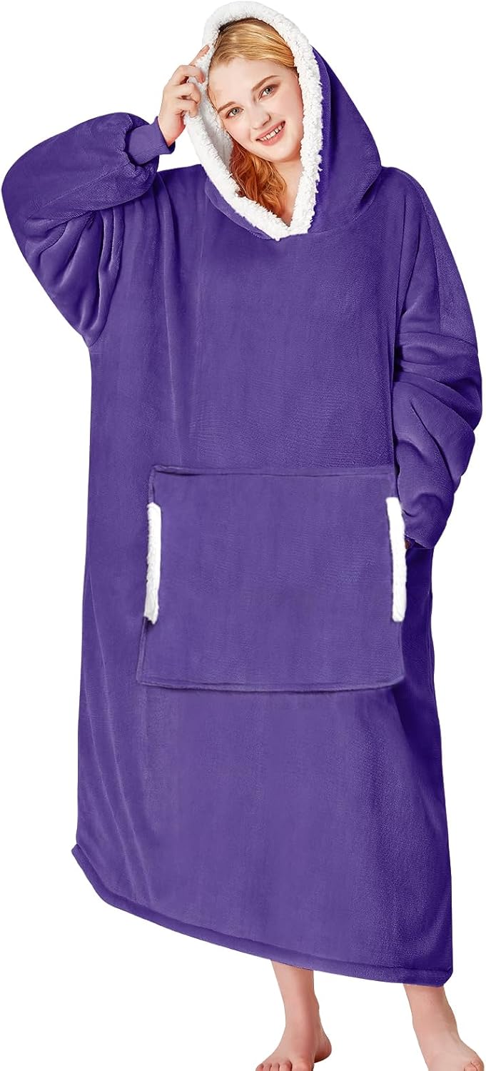 yescool - Cobija con capucha, sudadera de franela de forro polar sherpa para adultos, mujeres y hombres, talla única