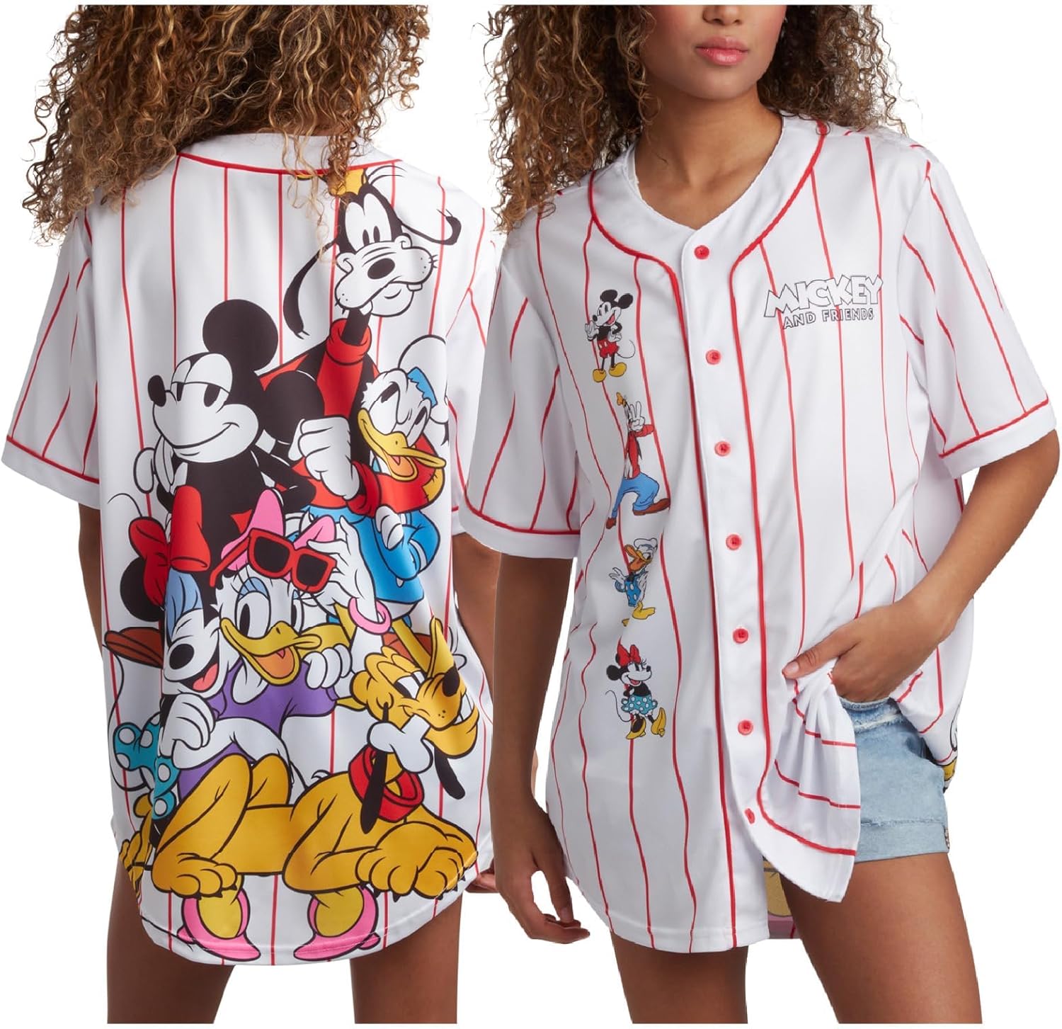 Disney Camiseta de béisbol para mujer, diseño de Mickey Mouse Lightning McQueen Marie, Lilo y Stitch | Tejido 100% poliéster, ligero y transpirable, malla o estilos con botones