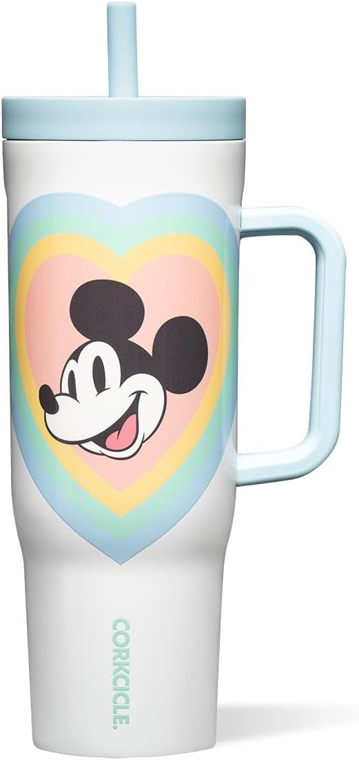 Corkcicle Cruiser - Vaso aislado con asa y pajilla, mantiene las bebidas frías 20 horas, triple aislamiento, regalo de verano, mantiene las bebidas heladas, 40 onzas, Princesa Ariel