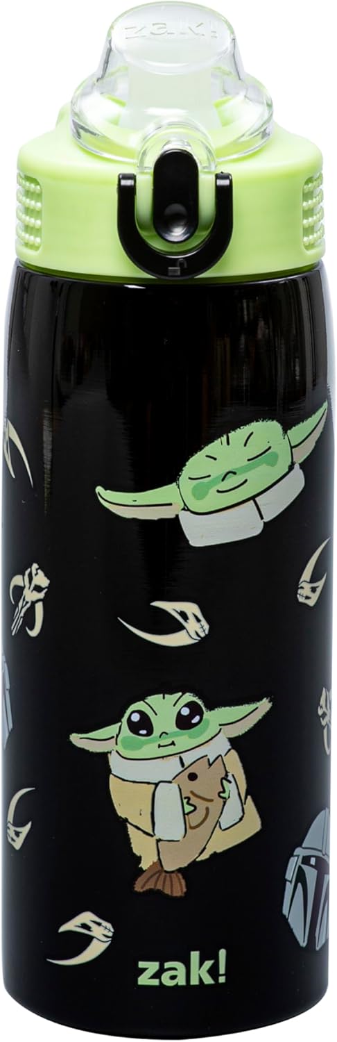Zak Designs Disney Sage - Botella de agua para niños para la escuela o viajes, botella de agua de acero inoxidable de 19 onzas con pajita, asa y tapa de boquilla desplegable a prueba de fugas (Stitch)