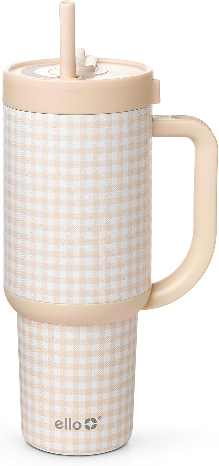 Ello Oasis - Vaso de 30 onzas con asa y pajita retráctil | Taza reutilizable de acero inoxidable aislada 100% a prueba de fugas, regalos para adolescentes, mujeres y hombres | Mantiene el frío durante