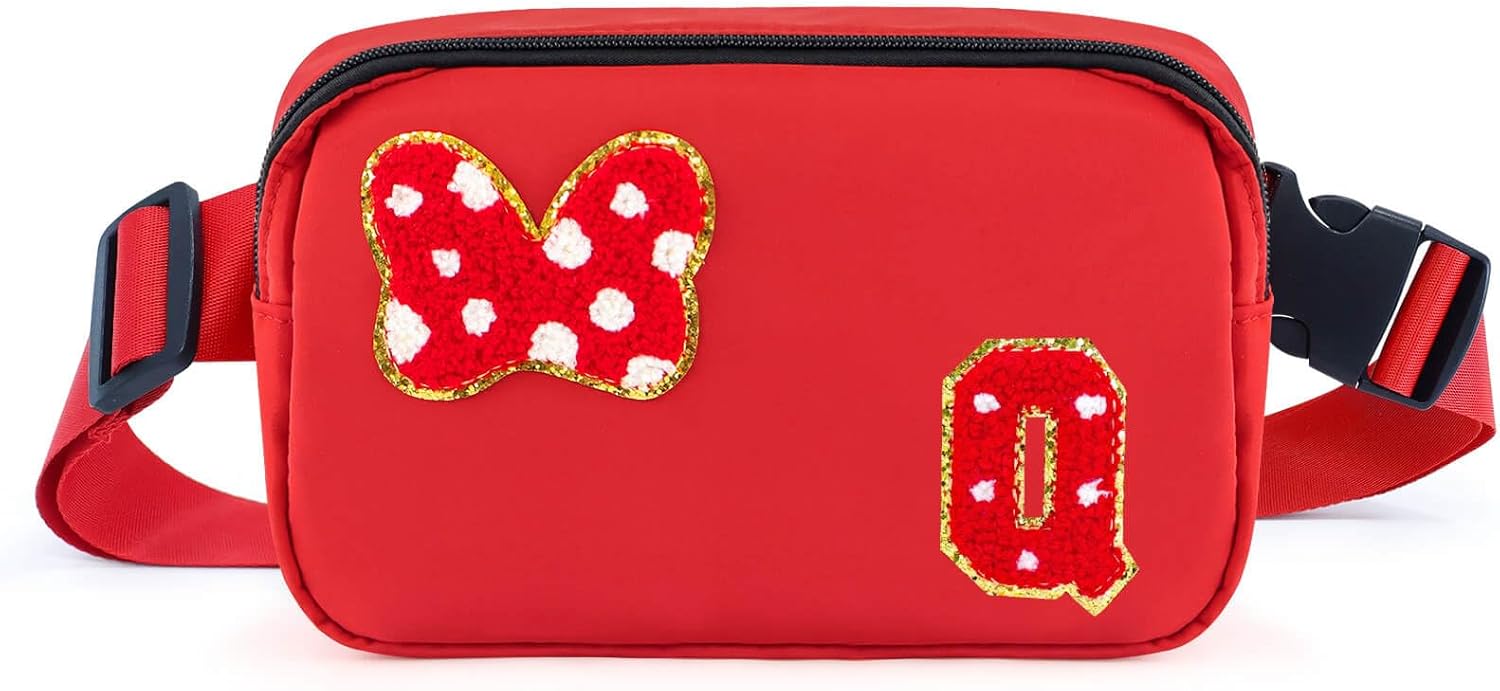 Riñonera con Lazo de Letra Inicial de Chenilla, Bolsa Cruzada Impermeable para Parque, Regalos de Navidad y Cumpleaños para Niñas Adolescentes, Hijas, Mujeres, Niños, Adultos, Linda Bolsa de Cinturón