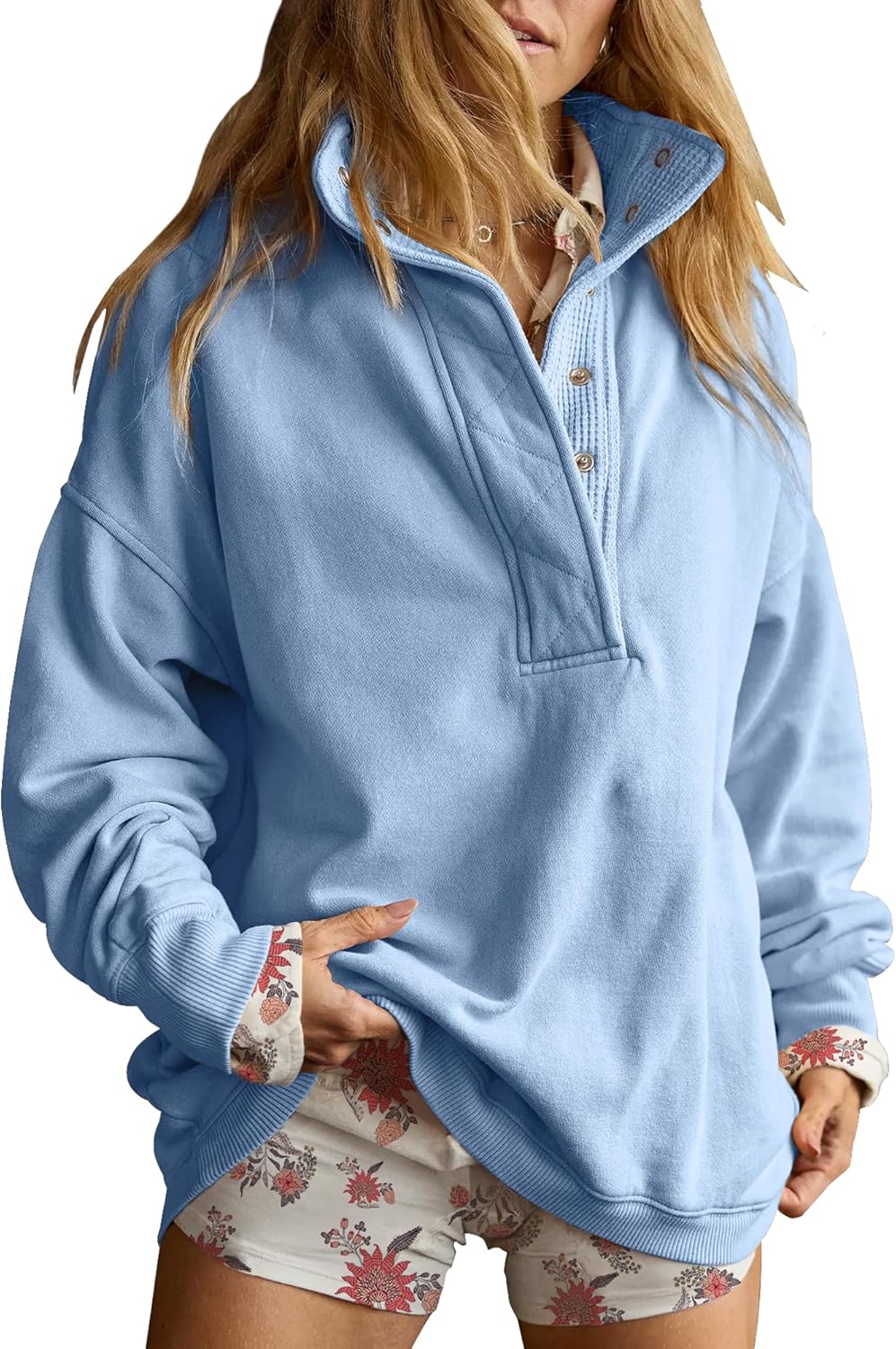 Gacaky - Sudadera para mujer de talla extragrande, informal, de manga larga, con botones, cuello Henley, ropa a la moda
