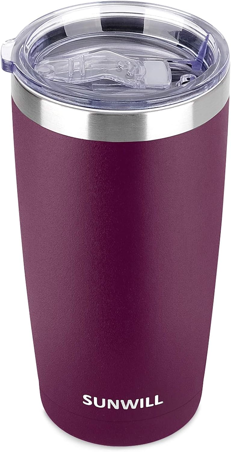 SUNWILL Vaso de café de viaje de 20 onzas, taza aislada con tapa, taza de acero inoxidable para exteriores, recubrimiento en polvo, color azul rey