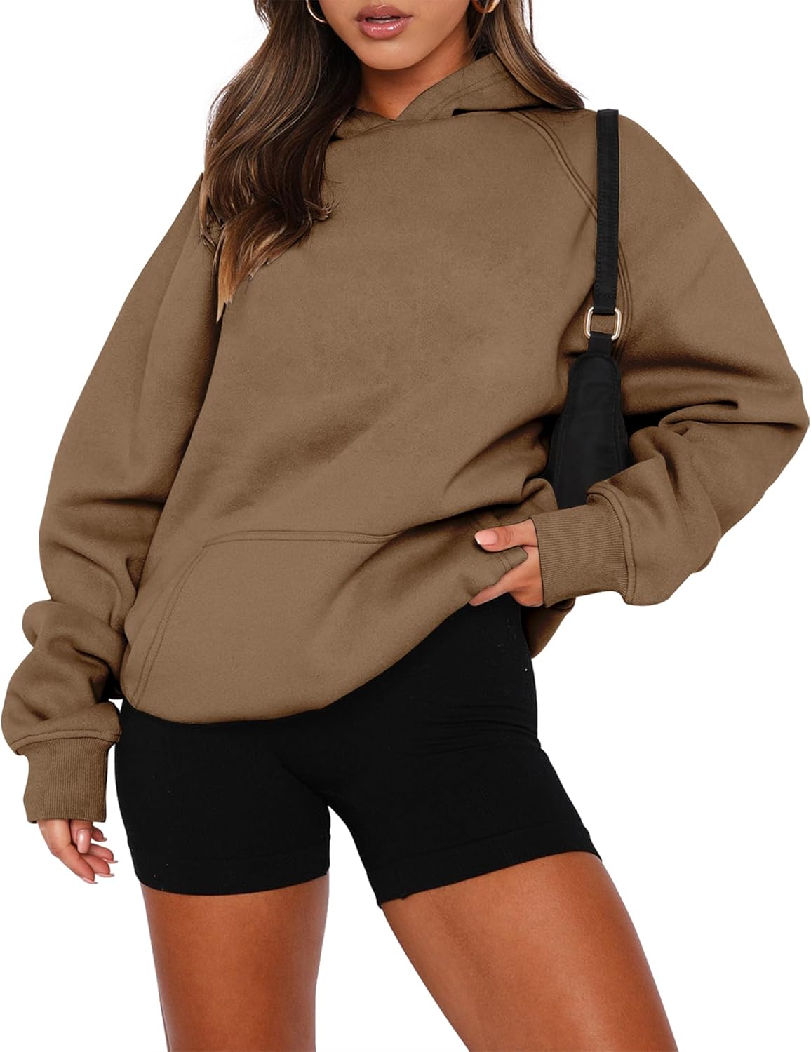 onlypuff Sudadera de manga larga con capucha para mujer, con bolsillo de canguro, suéter básico de forro polar