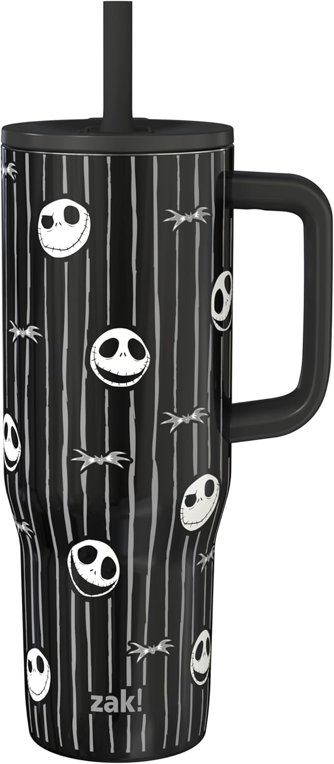 Zak Designs Disney Sutton Taza de viaje para llevar contigo, de 30 onzas, de acero inoxidable con aislamiento al vacío, con popote de silicona y asa para bebidas frías (dibujo de Mickey Mouse)