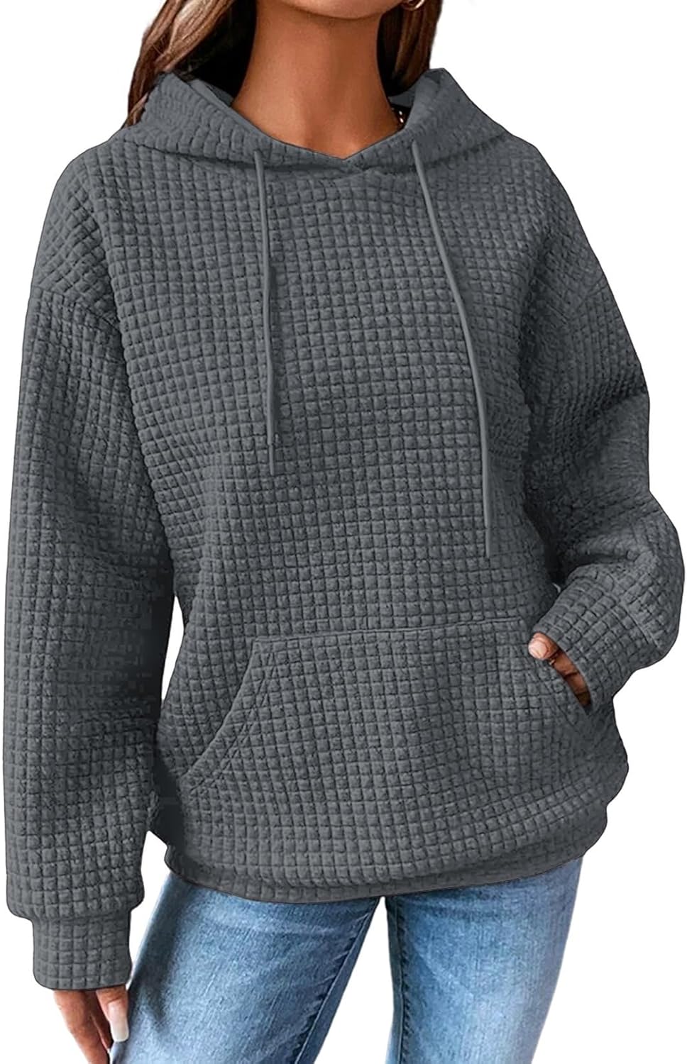 SHEWIN Sudaderas con capucha para mujer, casual, con cordón, estilo waffle, holgada, con bolsillo, 2026