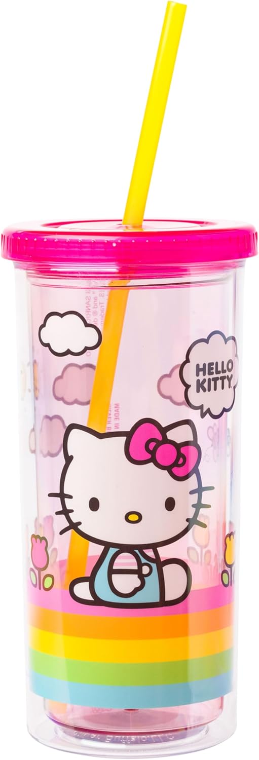 Silver Buffalo Disney Lilo and Stitch Ohana - Vaso de plástico con tapa y pajilla, 32 onzas