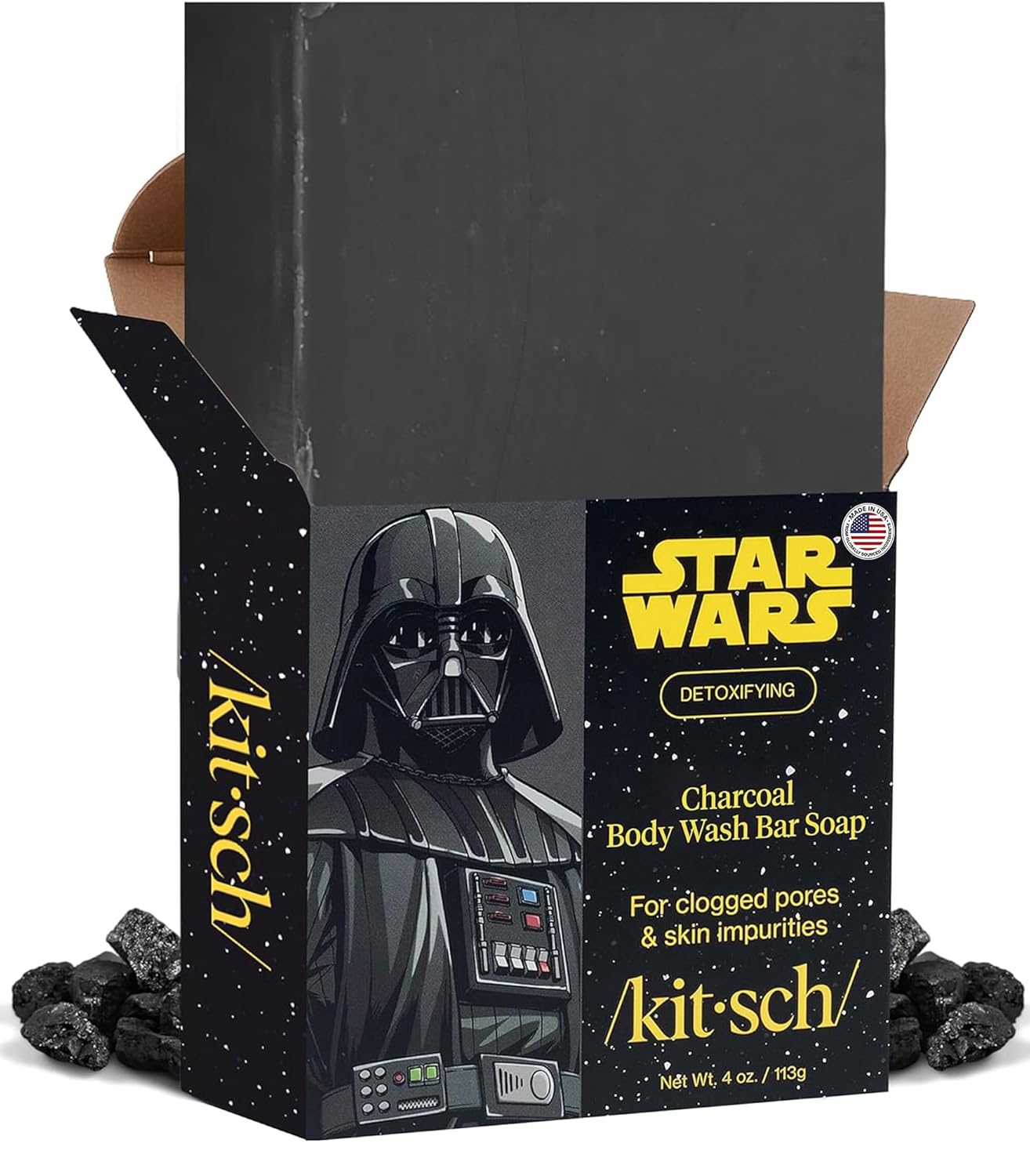 Kitsch Jabón corporal exfoliante de manteca de karité x diseño de Stormtrooper de Star Wars, jabón en barra hidratante y barra de jabón suave, hidrata, suaviza y calma la piel, sin parabenos, silicona
