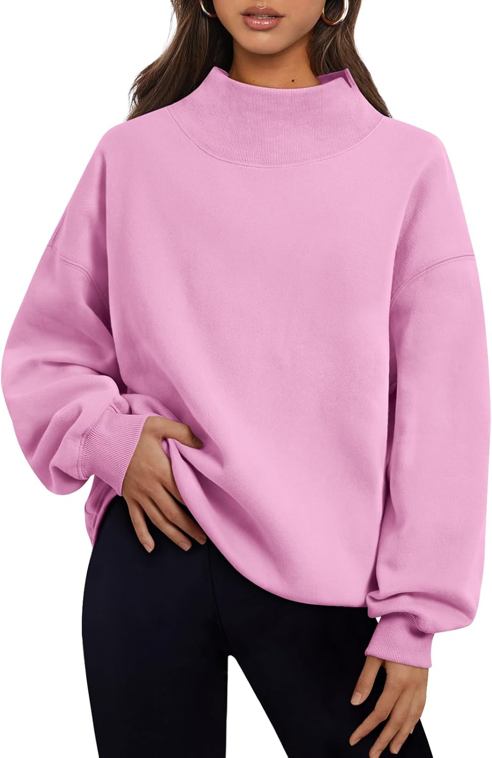 Trendy Queen - Sudaderas de gran tamaño para mujer, cuello alto, manga larga, sudaderas con capucha para otoño, ropa 2024 | Fall Fashion Clothes 2026,Long Sleeve Tops,Comfort Soft Fleece,Travel Casual Work Lounge Daily Outfit