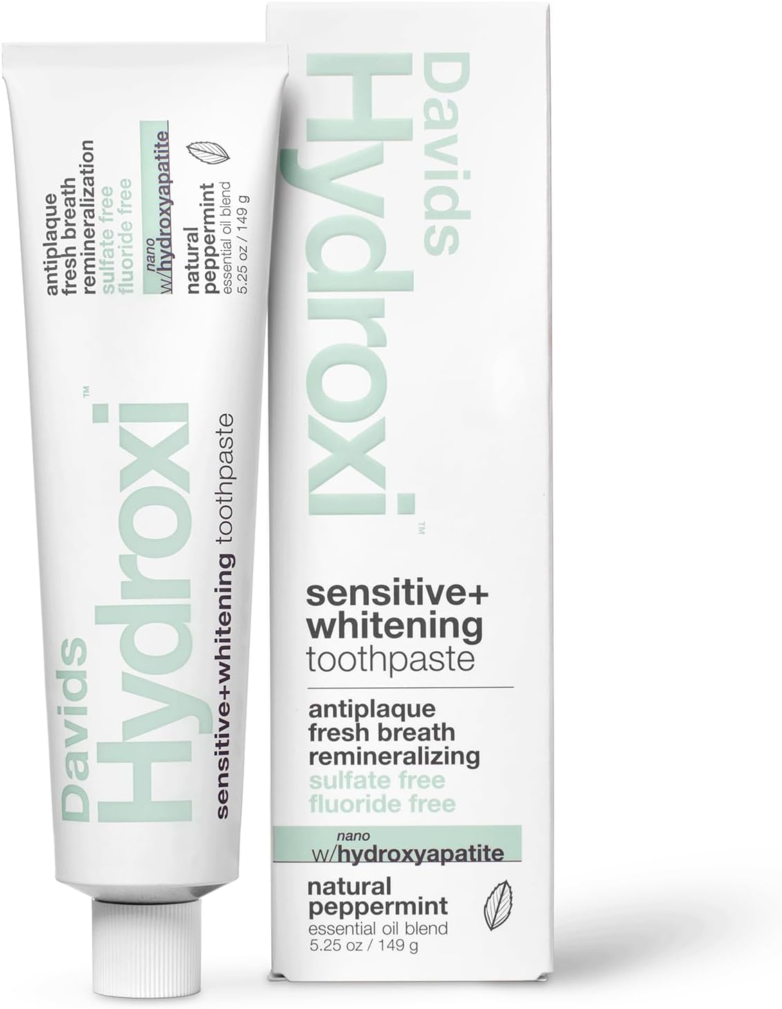 Davids Pasta de dientes sin flúor de hidroxi nano hidroxiapatita para remineralizar el esmalte y alivio de sensibilidad, blanqueamiento, antiplaca, sin SLS, menta natural, 4 onzas, fabricado en