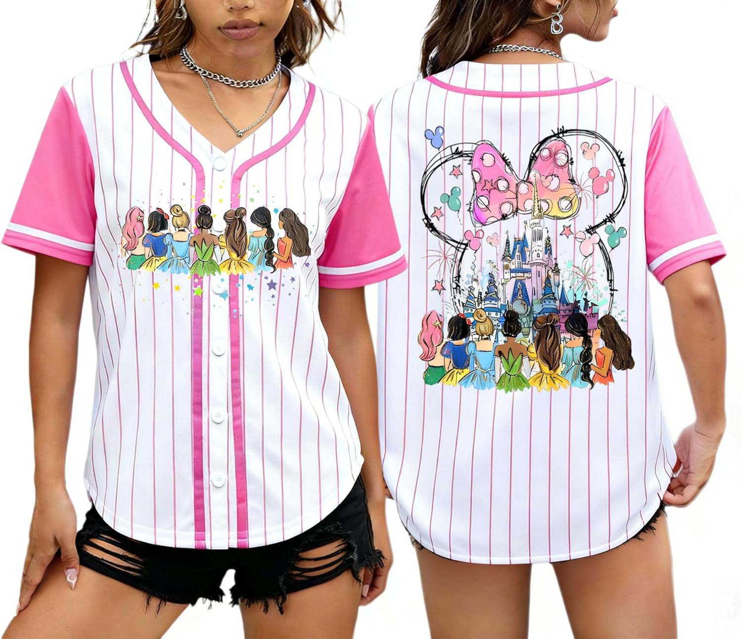 Camisetas de béisbol de princesa mágica para mujer, camiseta de jersey de princesa, camiseta de manga corta con botones y castillo mágico