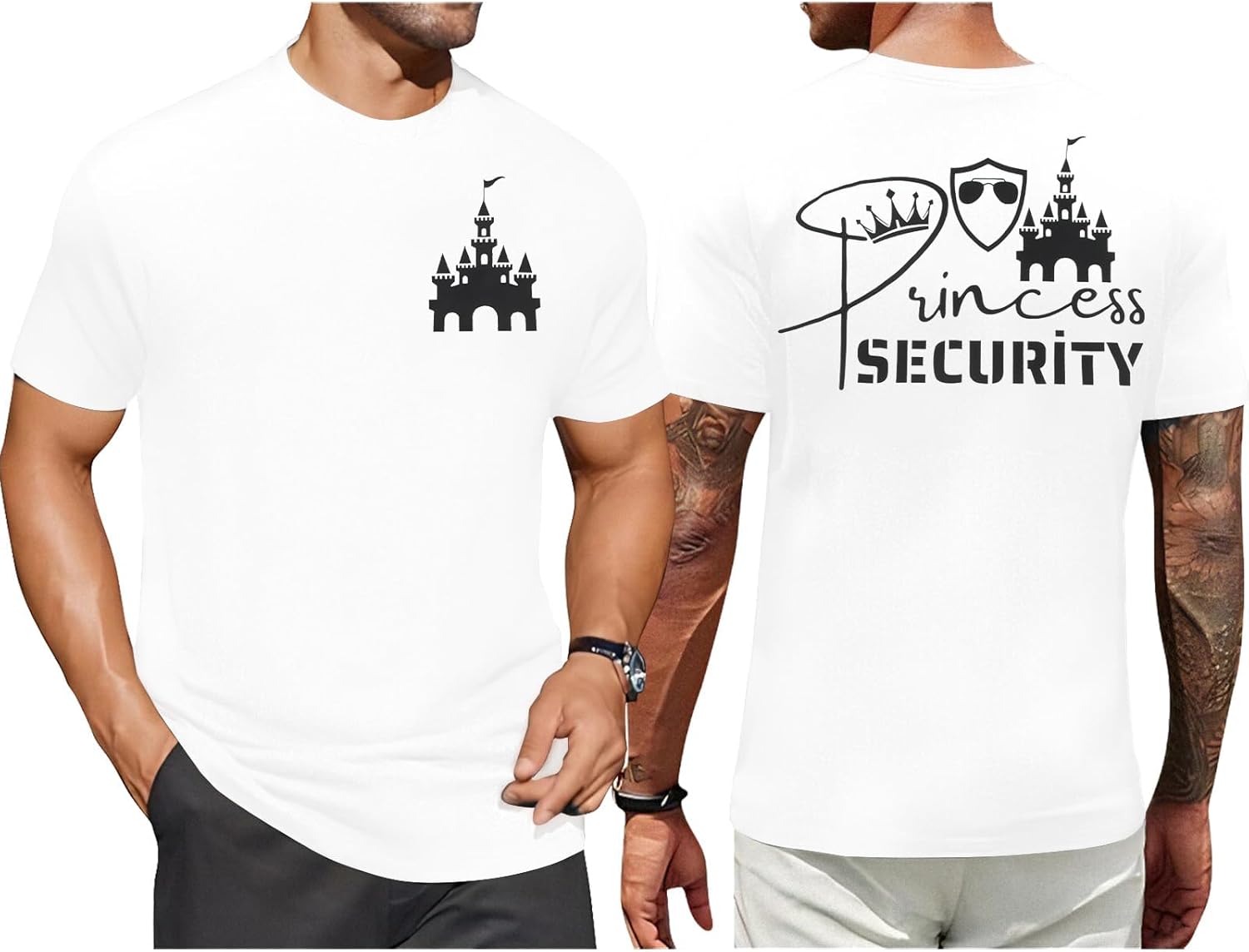 FRYAID Camiseta del Equipo de Seguridad de Princesas para Hombres Camiseta Mágica Reino Mágico Camisetas Papá Fiesta de Cumpleaños Viaje Familiar Tops de Manga Corta