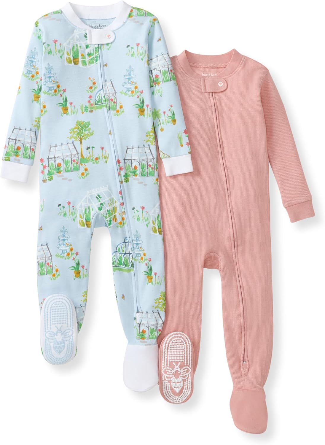 Burt's Bees Baby Pijama para niñas, 100% algodón orgánico, pijama de una pieza, overol con cremallera diagonal, ajuste cómodo
