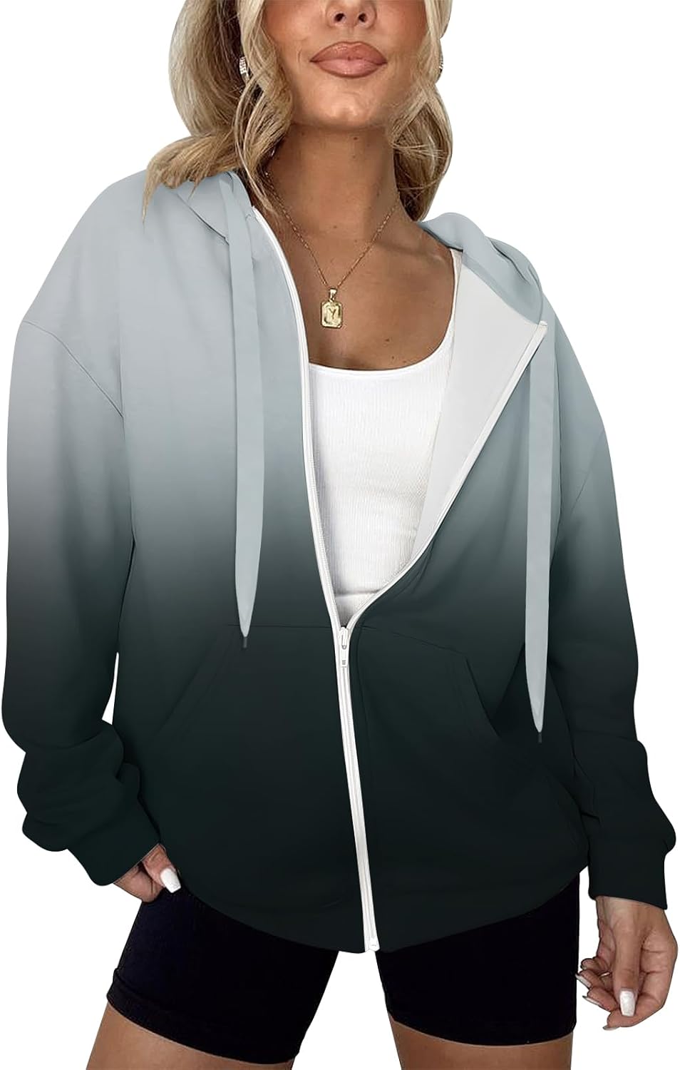 LYHIPSS - Sudaderas con capucha de gran tamaño para mujer, ligeras, con cremallera completa, manga larga, con cordón