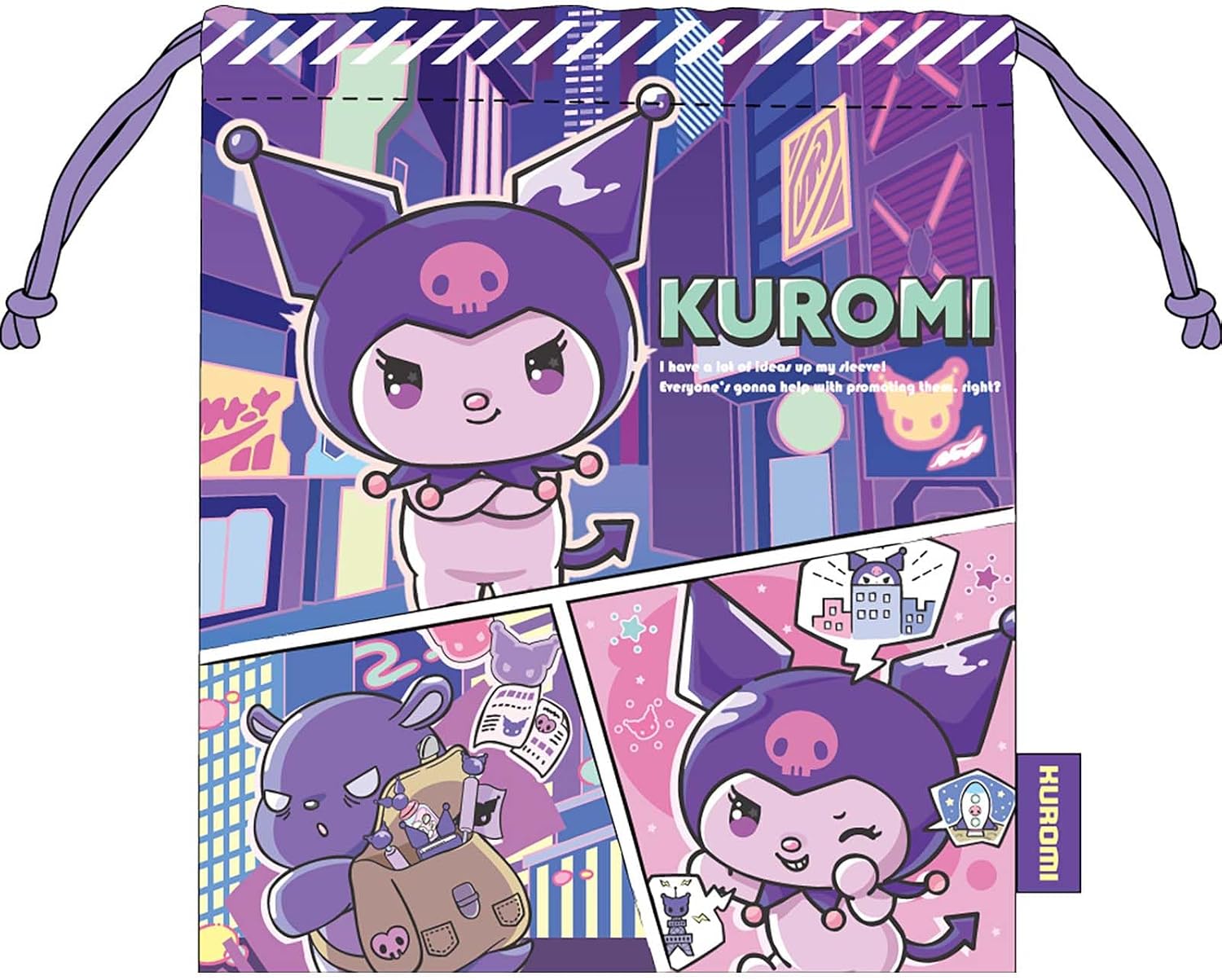 J's Planning Sanrio Drawstring Bag, Kuromi Trend, H8.3 x W7.1 inches (21 x 18 cm) FRK958