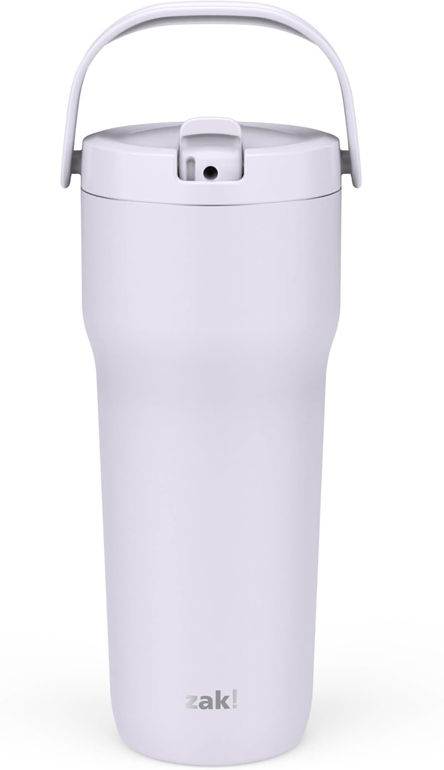 Zak Designs Disney Sutton - Vaso de viaje para llevar o en casa, acero inoxidable de 40 onzas con aislamiento al vacío, popote de silicona, asa de transporte y obras de arte 3D para bebidas frías (Minnie Mouse)