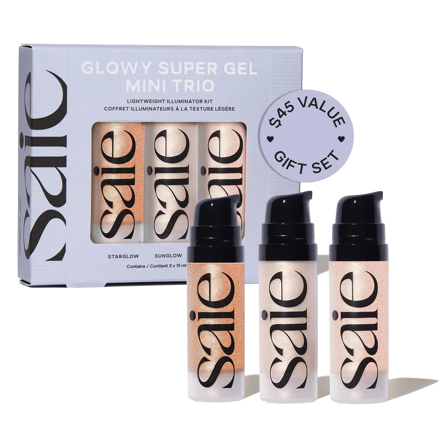 Saie Glowy Super Gel - Prebase de Maquillaje Hidratante y Suero Iluminador Enriquecido con Vitamina C y Aceite de Escualano - Iluminador Líquido para Todo el Rostro para una Piel de Vidrio Instantánea