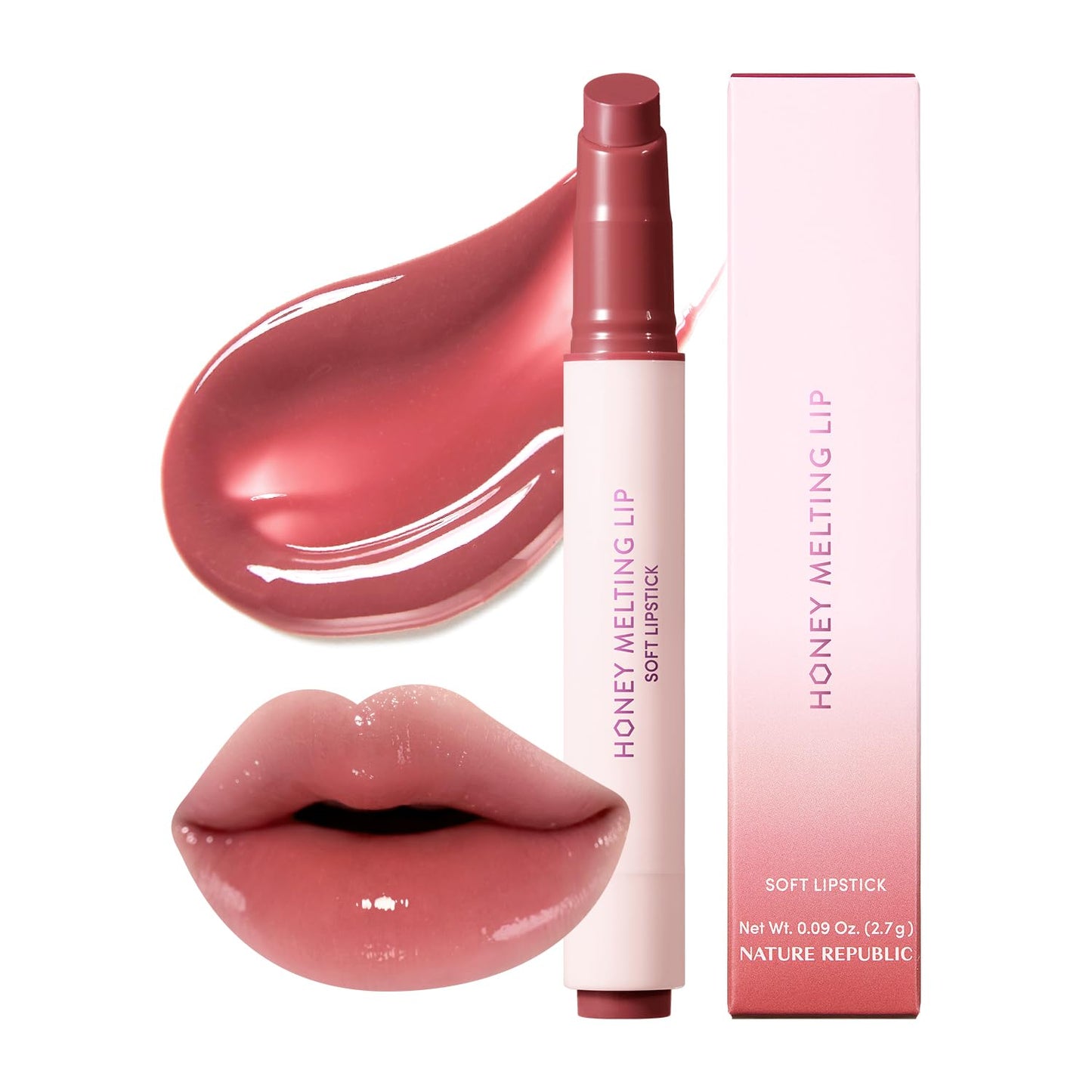 Nature Republic Labios de fusión de miel (03 BERRY) Palo de labios suave, brillo hidratante, bálsamos hidratantes, tinte transparente, brillo y acabado brillante, maquillaje coreano