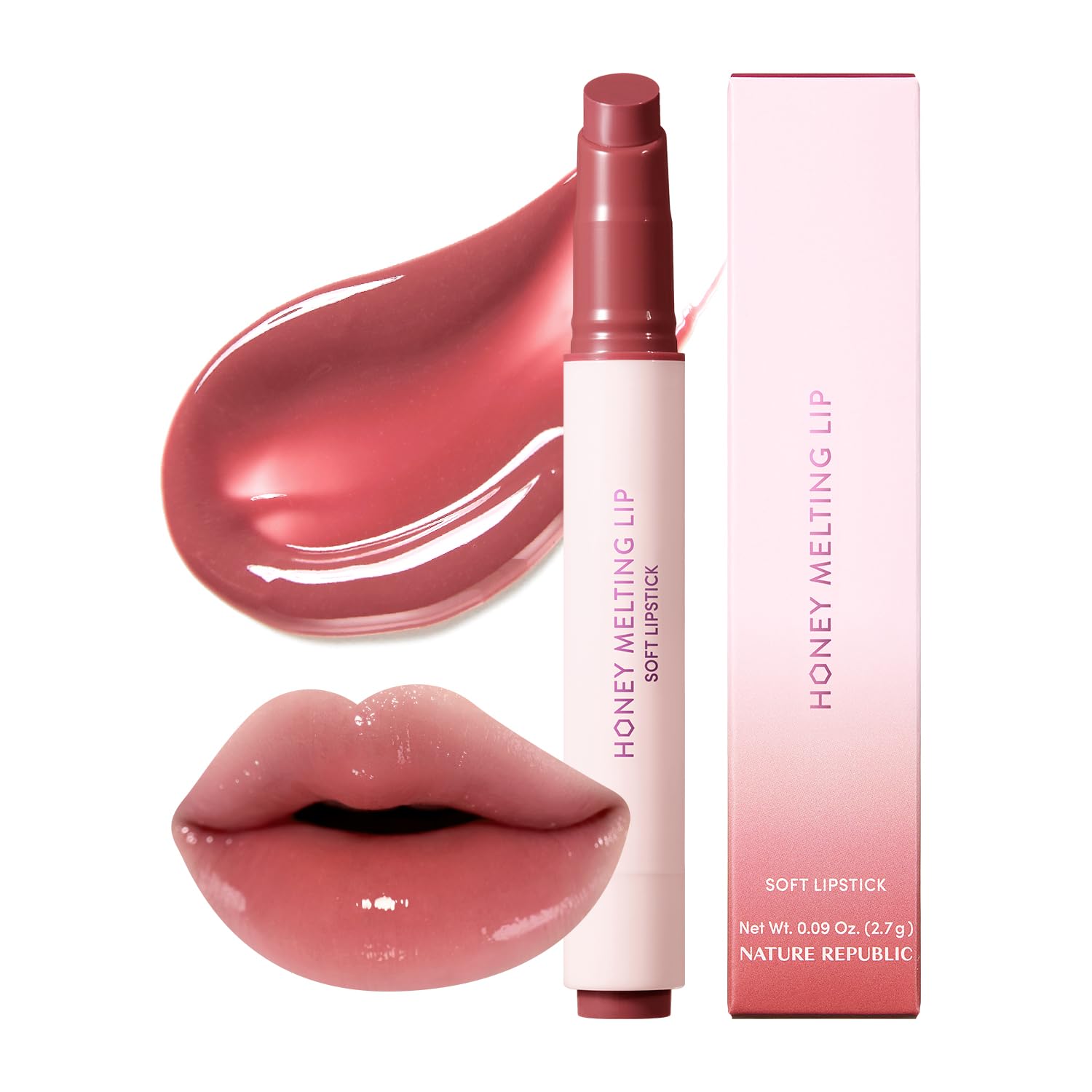 Nature Republic Labios de fusión de miel (03 BERRY) Palo de labios suave, brillo hidratante, bálsamos hidratantes, tinte transparente, brillo y acabado brillante, maquillaje coreano