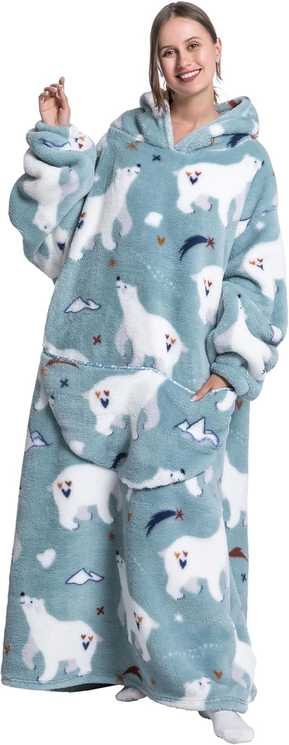 Capecage - Manta con capucha, sudadera con capucha larga como regalos de cumpleaños para mujeres y hombres, manta portátil larga para mujeres y hombres.