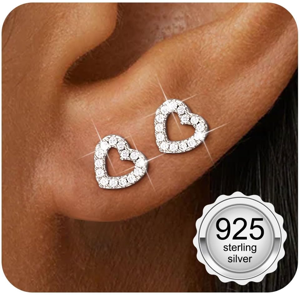 Adramata 925 Sterling Silver Earrings Women Girl Small Earrings Cubic Zirconia Hypoallergenic Piercing Ear Helix Tragus Earring Women Silver/Gold