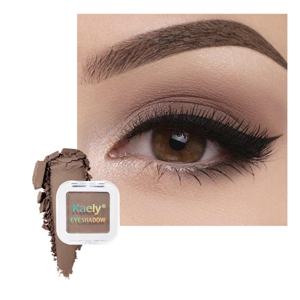 Kaely Maquillaje de sombra de ojos individual prensado, marrón nude claro mate altamente pigmentado, paleta de sombras de ojos monocromáticas altamente pigmentadas, mini sombra de ojos en polvo neutro impermeable, sombras para ojos, ligero mezclable, 13